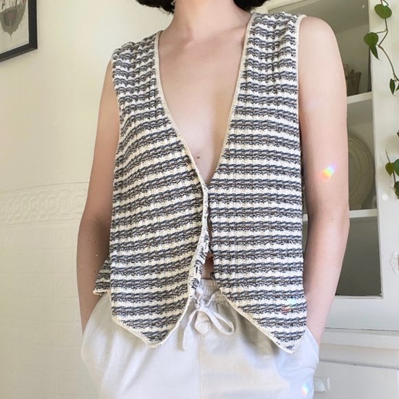 Vintage Jackets & Blazers - Paris Sports Club Vintage 90s Striped Knit Sweater Vest
